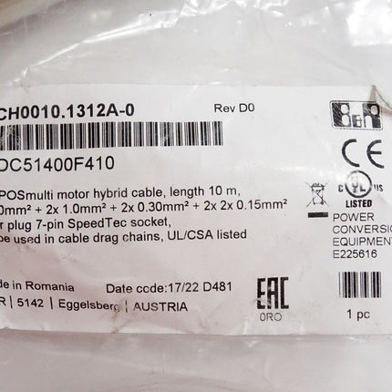 B&R ACOPOSmulti motor hybrid cable 10m 8BCH0010.1312A-0 4x4.0mm2 / Neu OVP