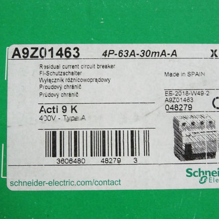 Schneider Electric FI-Schutzschalter A9Z01463 4P 63A 30mA A / Neu OVP