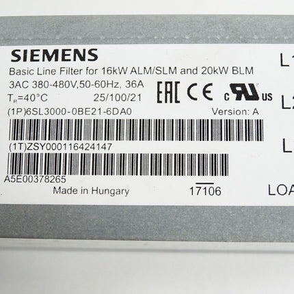 Siemens Line Filter for 16KW ALM/SLM und 20kW BLM 6SL3000-0BE21-6DA0