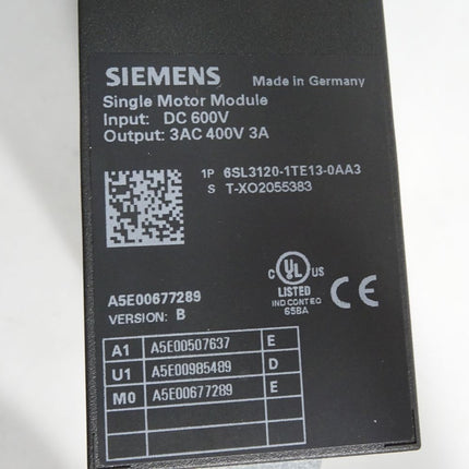 Siemens Sinamics Single Motor Module 6SL3120-1TE13-0AA3
