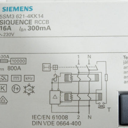 Siemens FI Schalter 5SM3621-4KK14 SIQUENCE RCCB 16A - Gehäuse leicht beschädigt - Maranos.de
