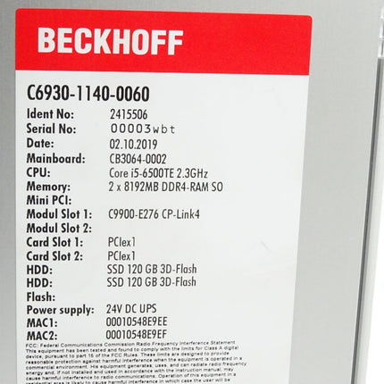 Beckhoff C6930-1140-0060 Schaltschrank-Industrie-PC Core i5-6500TE 2.3GHz