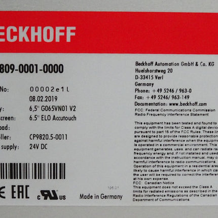 Beckhoff CP6809-0001-0000 Touch Panel 6.5" ELO Accutouch / Unbenutzt - Maranos.de