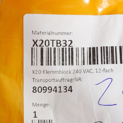 B&R Feldklemme X20TB32 / Inhalt:1 Stück / Neu OVP