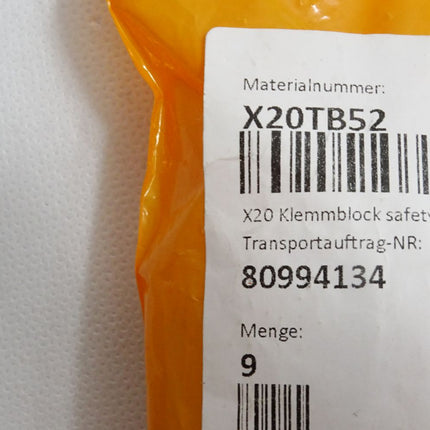 B&R Feldklemme X20TB52 / Inhalt:9 Stück / Neu OVP