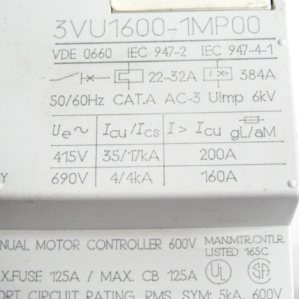 Siemens 3VU1600-1MP00 Leistungsschalter - Maranos.de