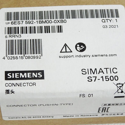 Siemens S7-1500 6ES7592-1BM00-0XB0 6ES7 592-1BM00-0XB0 / Neu OVP versiegelt