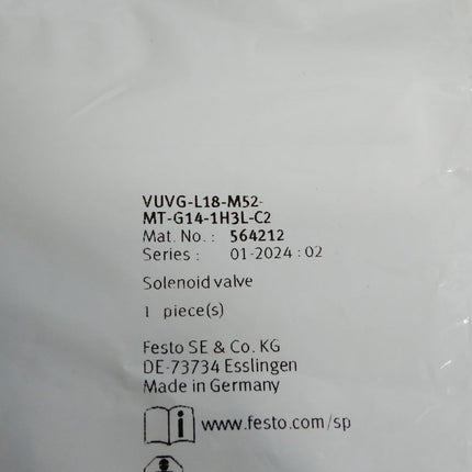 Festo 564212 Magnetventil VUVG-L18-M52-MT-G14-1H3L-C2 / Neu OVP - Maranos.de