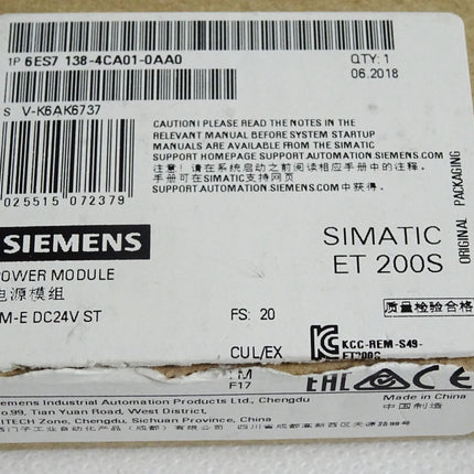 Siemens ET200S PM-E 6ES7138-4CA01-0AA0 6ES7 138-4CA01-0AA0 / Neu OVP