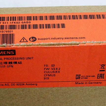 Siemens S7-1500 CPU1511F-1PN 6ES7511-1FK02-0AB0 6ES7 511-1FK02-0AB0 / Erneuert