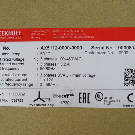 Beckhoff AX5112-0000-0000 Digital Servoverstärker 1-kanalig / Neu OVP versiegelt