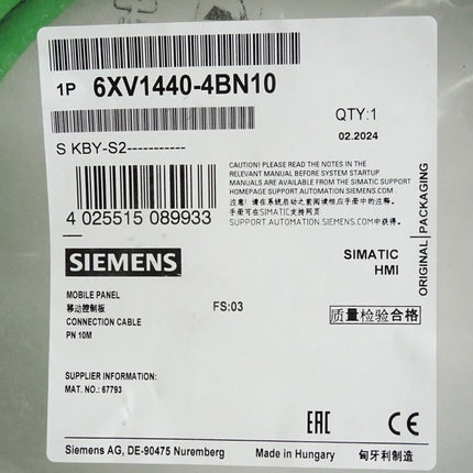 Siemens Mobile Panel Connection Cable 10m 6XV1440-4BN10 / Neu OVP versiegelt
