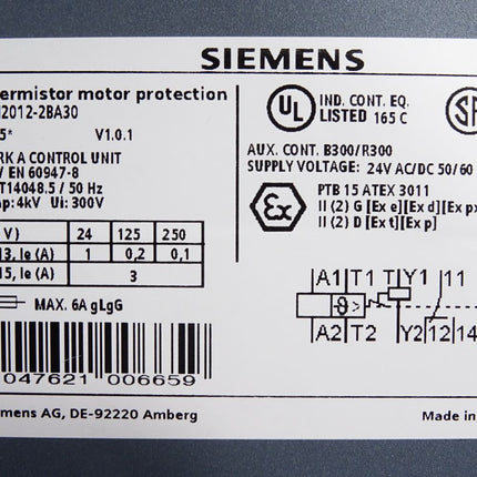 Siemens Thermistor motor protection 3RN2012-2BA30 - Maranos.de