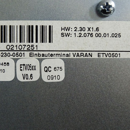 Sigmatek Einbauterminal Panel VARAN ETV0501 12-0230-0501
