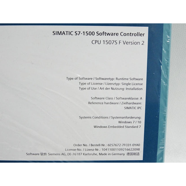 Siemens 6ES7672-7FC01-0YA0 Failsafe Software Controller CPU 1507S F / versiegelt - Maranos.de