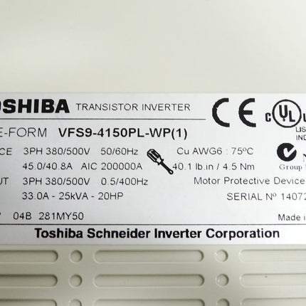 Toshiba Schneider Transistor Inverter VFS9-4150PL-WP(1) - Maranos.de