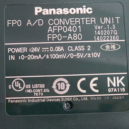 Panasonic FP0 A/D Converter Unit AFP0401 FP0-A80
