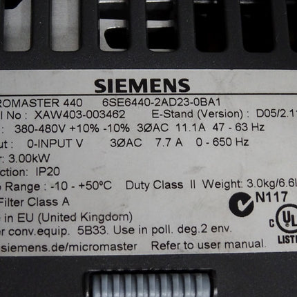 Siemens Micromaster 440 6SE6440-2AD23-0BA1 - Maranos.de