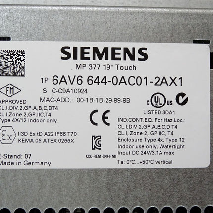 Siemens Multipanel MP377 19" 6AV6644-0AC01-2AX1 6AV6 644-0AC01-2AX1 / Neu OVP - Maranos.de