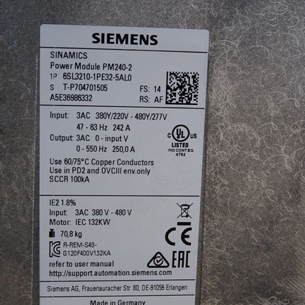 Siemens Sinamics PM240-2 6SL3210-1PE32-5AL0 132kW + 6SL3244-0BB12-1BA1 Neuwertig