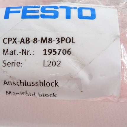 Festo Anschlussblock CPX-AB-8-M8-3POL 195706 / Neu OVP - Maranos.de