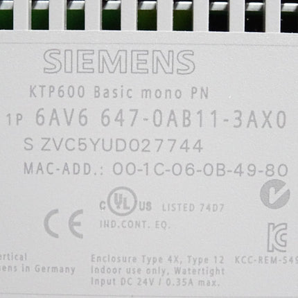 Siemens KTP600 Panel 6AV6647-0AB11-3AX0 6AV6 647-0AB11-3AX0 - Rahmen beschädigt - Maranos.de