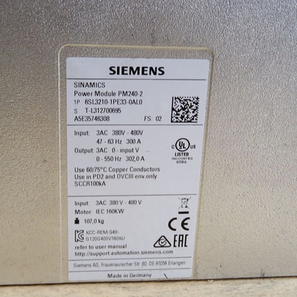 Siemens Sinamics PM240-2 6SL3210-1PE33-0AL0 160KW + 6SL3244-0BB12-1BA1 Neuwertig
