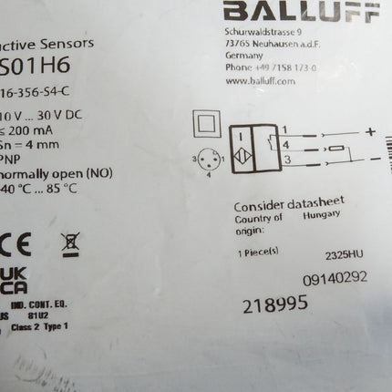 Balluff Induktiver Sensor BES 516-356-S4-C BES01H6 / Neu OVP
