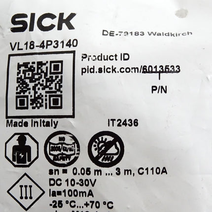 Sick Reflexions-Lichtschranke 6013533 VL18-4P3140 / Neu OVP