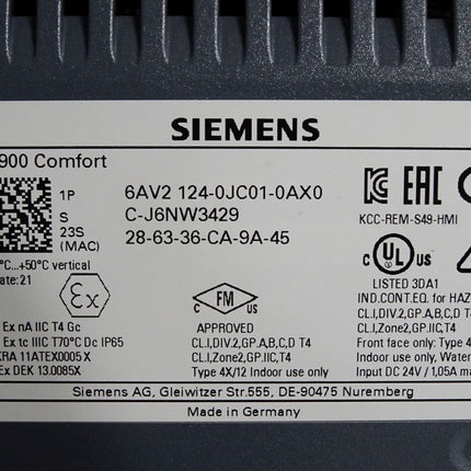 Siemens TP900 Comfort Panel 6AV2124-0JC01-0AX0 6AV2 124-0JC01-0AX0