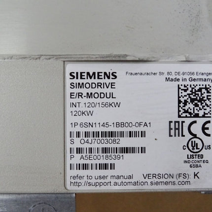 Siemens Simodrive E/R INT.120/156KW 6SN1145-1BB00-0FA1 K - Abdeckung beschädigt