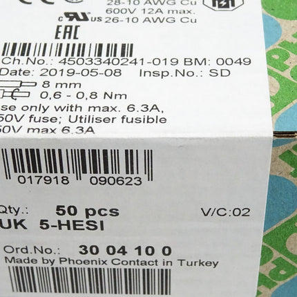 Phoenix Contact 3004100 Inhalt:50 Stück UK 5-HESI / Neu OVP versiegelt - Maranos.de