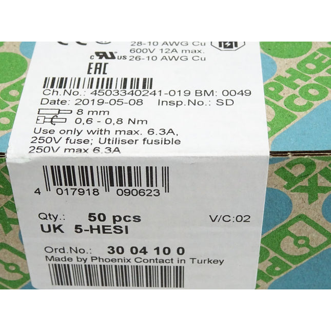 Phoenix Contact 3004100 Inhalt:50 Stück UK 5-HESI / Neu OVP versiegelt - Maranos.de