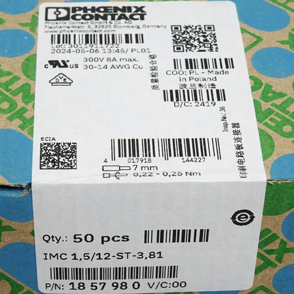 Phoenix Contact 1857980 IMC 1,5/12-ST-3,81 Inhalt:50 Stück / Neu OVP versiegelt - Maranos.de