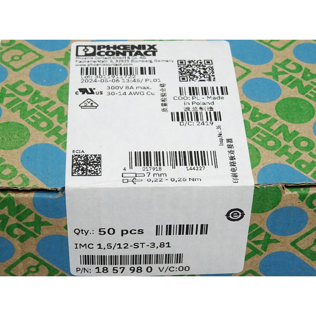 Phoenix Contact 1857980 IMC 1,5/12-ST-3,81 Inhalt:50 Stück / Neu OVP versiegelt - Maranos.de