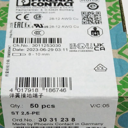 Phoenix Contact 3031238 Inhalt:50 Stück ST2,5-PE / Neu OVP versiegelt - Maranos.de