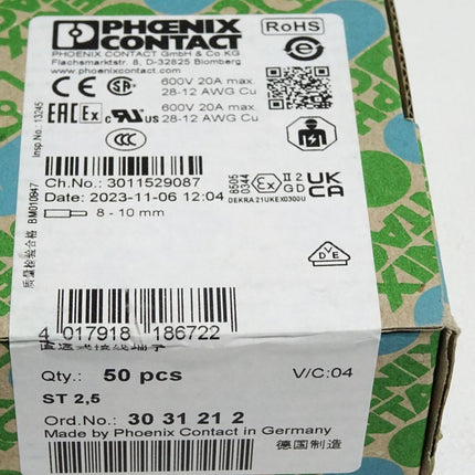 Phoenix Contact 3031212 Inhalt:50 Stück ST2,5 / Neu OVP versiegelt - Maranos.de