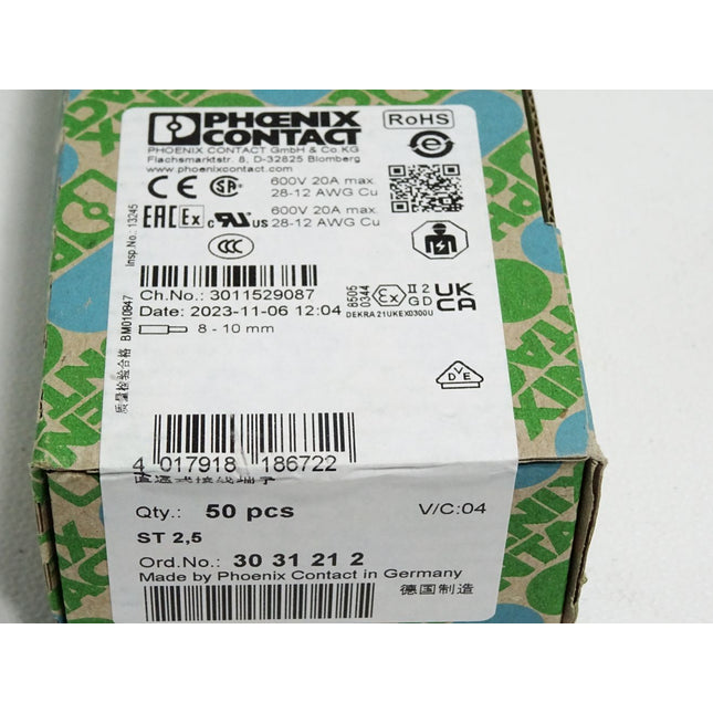 Phoenix Contact 3031212 Inhalt:50 Stück ST2,5 / Neu OVP versiegelt - Maranos.de