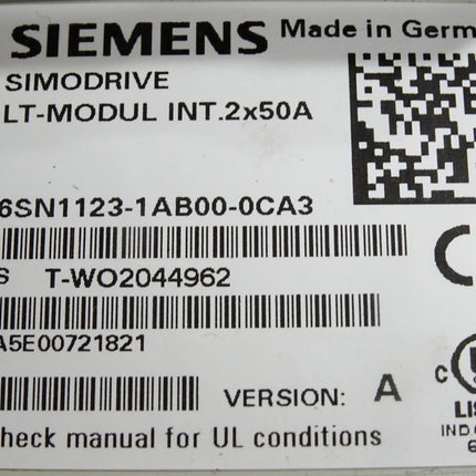 Siemens Simodrive LT-Modul INT.2x50A 6SN1123-1AB00-0CA3 Version A