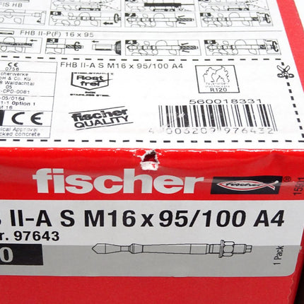 Fischer 97643 Inhalt:10 Stück FHB II-A S M 16 x 95/100 A4 / Neu OVP versiegelt - Maranos.de