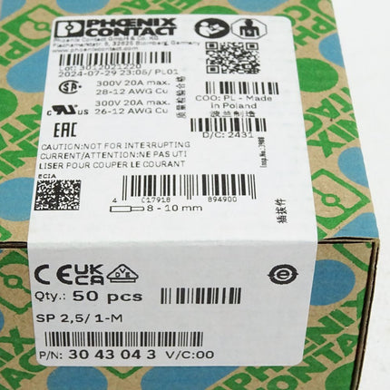 Phoenix Contact 3043043 Inhalt:50 Stück SP2,5/1-M / Neu OVP versiegelt - Maranos.de