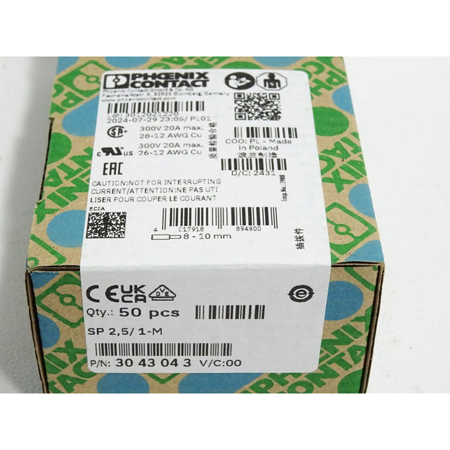 Phoenix Contact 3043043 Inhalt:50 Stück SP2,5/1-M / Neu OVP versiegelt - Maranos.de