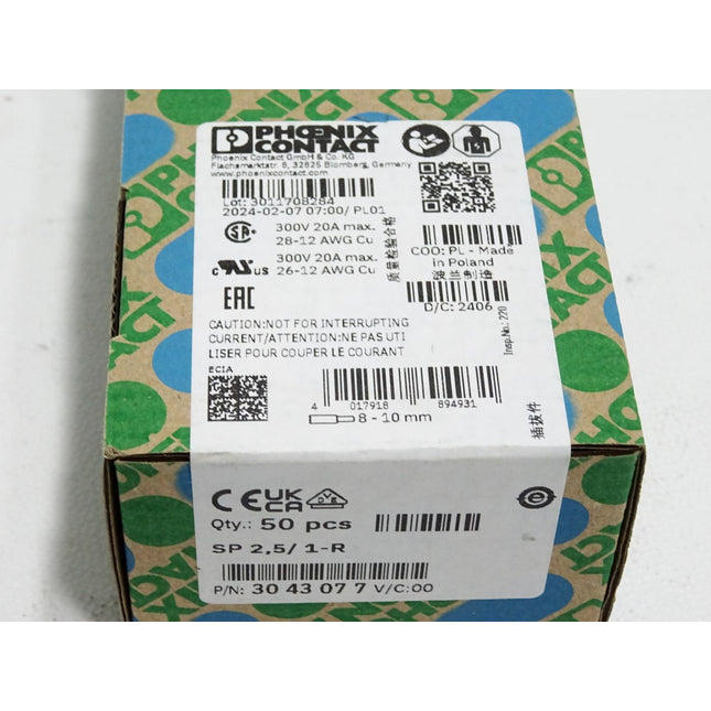 Phoenix Contact 3043077 Inhalt:50 Stück SP2,5/1-R / Neu OVP versiegelt - Maranos.de