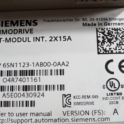 Siemens Simodrive LT-Modul INT.2x15A 6SN1123-1AB00-0AA2