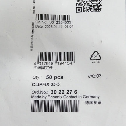 Phoenix Contact 3022276 Inhalt:50 Stück CLIPFIX 35-5 Endhalter / Neu OVP - Maranos.de