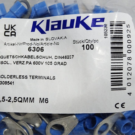 Klauke 6306 Inhalt:100 Stück Isolierte Quetschkabelschuhe blau / Neu OVP - Maranos.de