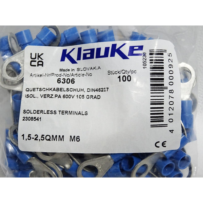 Klauke 6306 Inhalt:100 Stück Isolierte Quetschkabelschuhe blau / Neu OVP - Maranos.de