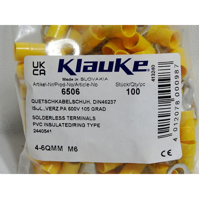 Klauke 6506 Inhalt:100 Stück Isolierte Quetschkabelschuhe gelb / Neu OVP - Maranos.de