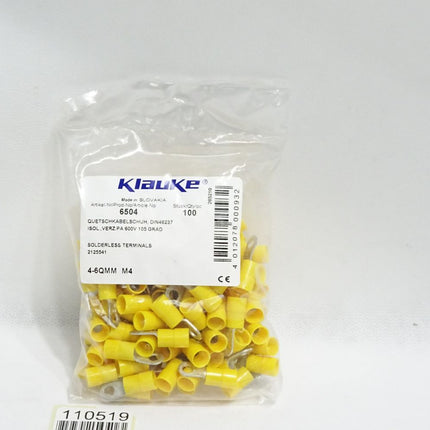 Klauke 6504 Inhalt:100 Stück Isolierte Quetschkabelschuhe gelb / Neu OVP - Maranos.de
