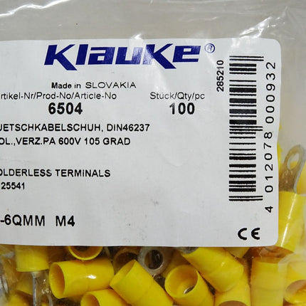 Klauke 6504 Inhalt:100 Stück Isolierte Quetschkabelschuhe gelb / Neu OVP - Maranos.de